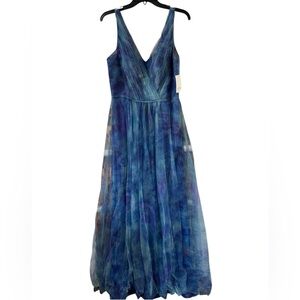 Rene Ruiz Blue Ombre Pleated Dress